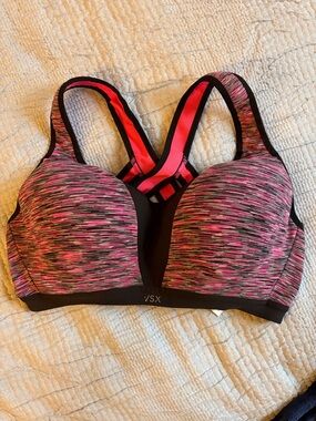 VSX Pink Space-Dye Racerback Sports Bra with Black Trim
